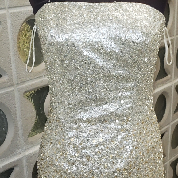 Jovani silver gold ombre liquid beading beaded strapless prom pageant dress 8 cy - Picture 6 of 10